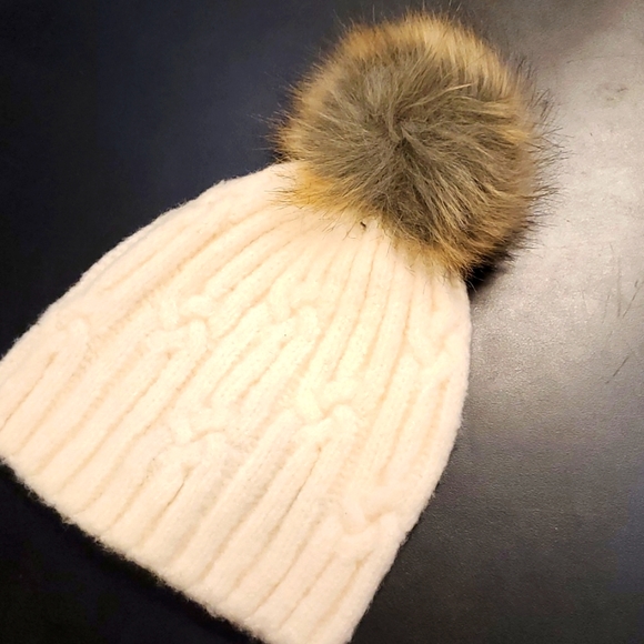 Express white with brown and black pom pom top hat - Picture 1 of 6